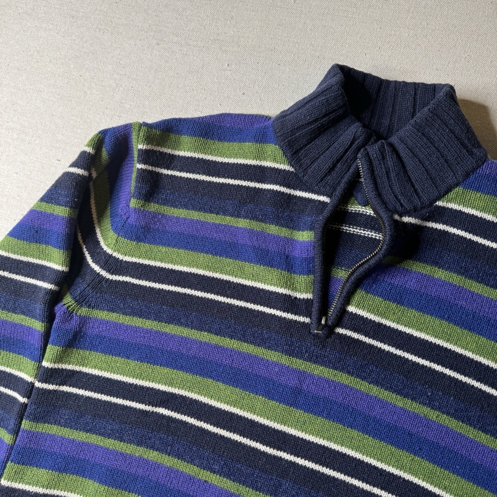 Tommy Hilfiger 1/4 Zip Sweater Men's XL Blue Striped Pullover Long Sleeve Wool